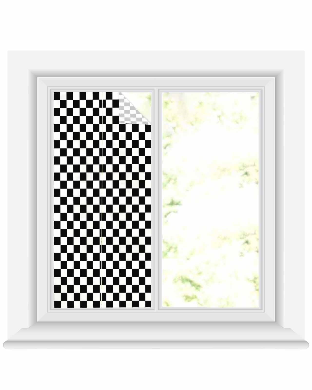 Window Privacy Film Black White Plaid Stained Glass Window Film Decorative Sun Block Window Cover Modern Buffalo Check Gingham Art Window Clings Static Adhesive Sticker for Bathroom 19.6"x39.3"