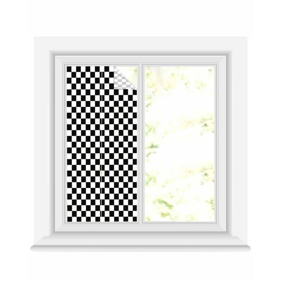 Window Privacy Film Black White Plaid Stained Glass Window Film Decorative Sun Block Window Cover Modern Buffalo Check Gingham Art Window Clings Static Adhesive Sticker for Bathroom 19.6"x39.3"
