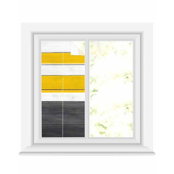Window Privacy Film Black Yellow Wooden Stained Glass Window Film Decorative Sun Block Window Cover White Hardwood Plank Board Rural Window Clings Static Adhesive Sticker for Bathroom 17.7"x39.3"