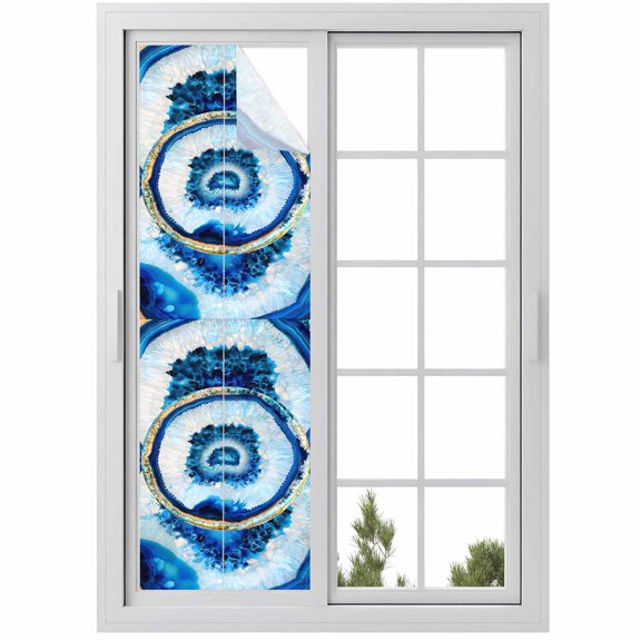 Window Privacy Film Blue Abstract Marble Stained Glass Window Film Decorative Sun Block Window Cover Modern Abstract Art Window Clings Static Adhesive Sticker for Bathroom 29.5"x118"