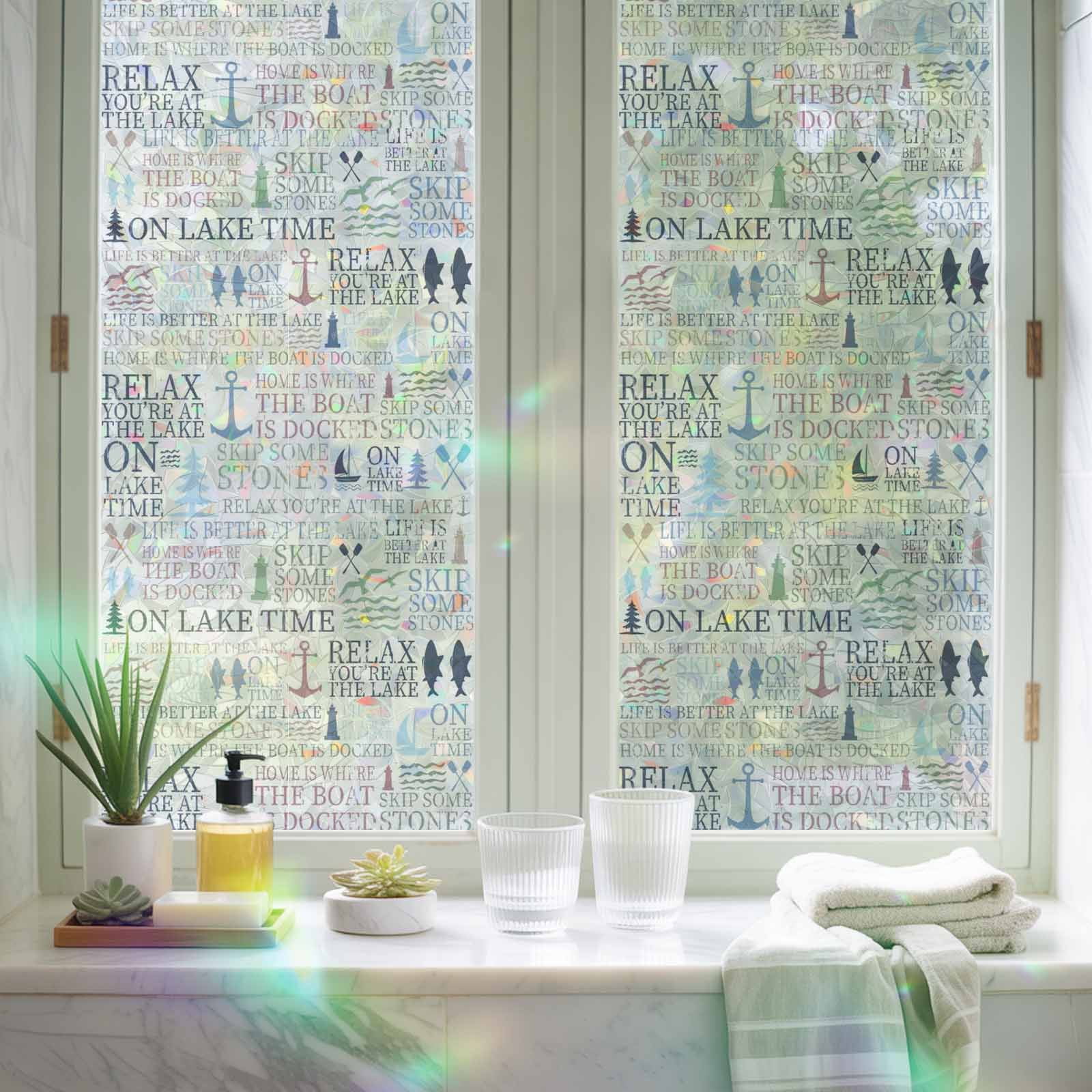 Window Privacy Film,Blue Anchor Paddle Sailboat Lighthouse Tree Static ...