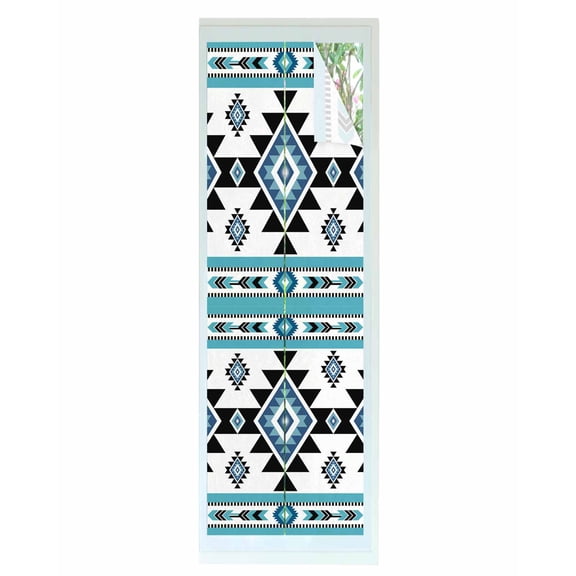 Window Privacy Film Blue Aztecs Stained Glass Window Film Decorative Sun Block Window Cover Southwestern Stripe Native American Boho Window Clings Static Adhesive Sticker for Bathroom 23.6"x78.7"