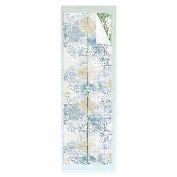 Window Privacy Film Blue Beige Floral Stained Glass Window Film Decorative Sun Block Window Cover Vintage Smear Abstract Art Window Clings Static Adhesive Sticker for Bathroom 23.6"x78.7"