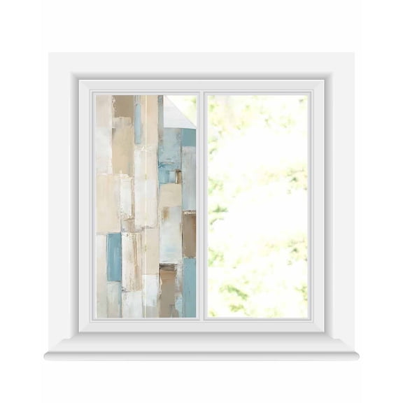 Window Privacy Film Blue Beige Stained Glass Window Film Decorative Sun Block Window Cover Modern Abstract Color Blocks Window Clings Static Adhesive Sticker for Bathroom 19.6"x39.3"