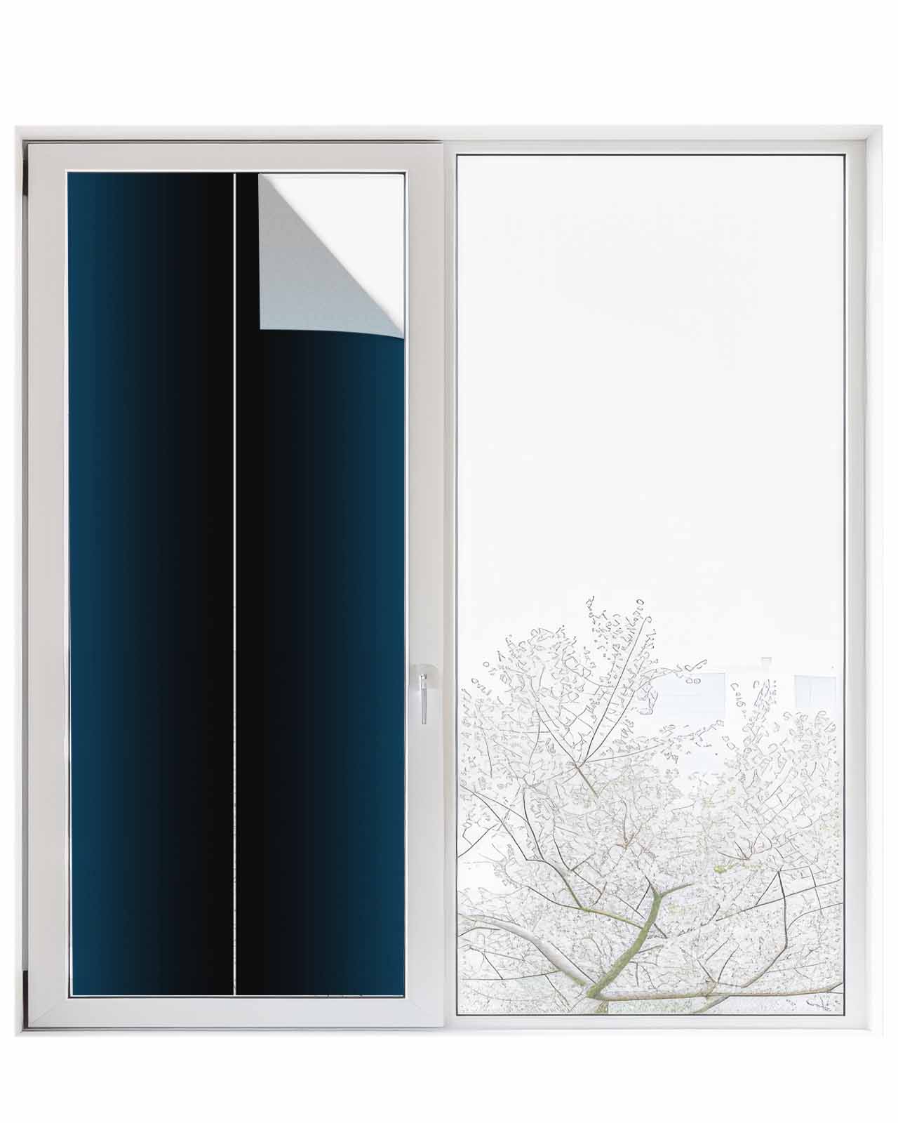 Window Privacy Film, Blue Black Ombre UV Sun Blocking Window Tint Film Heat Control One Way Blackout Window Film, Blue Gradient Abstract Modern Minimalism Art Non Adhesive Static Cling 23.6x59 In