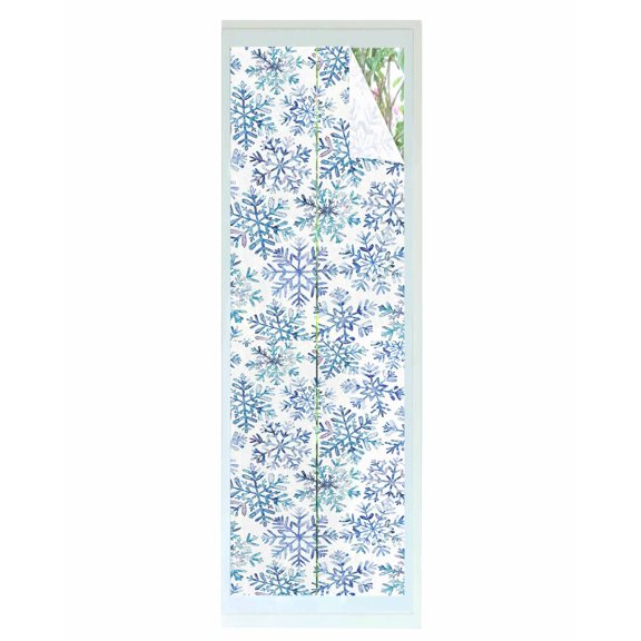 Window Privacy Film, Blue Christmas UV Sun Blocking Window Tint Film Heat Control One Way Blackout Window Film, Watercolor Xmas Snowflake Simple White Non Adhesive Static Cling Sticker 17.7x78.7 In