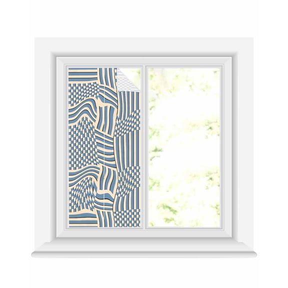 Window Privacy Film Blue Geometric Stained Glass Window Film Decorative Sun Block Window Cover Abstract Gradient Minimalist Stripes Grid Window Clings Static Adhesive Sticker for Bathroom 17.7"x39.3"