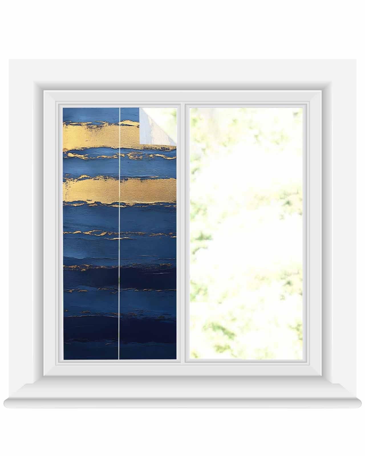 Window Privacy Film Blue Gold Wave Stained Glass Window Film Decorative ...