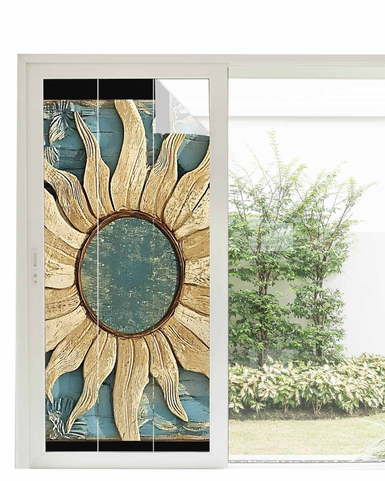 Window Privacy Film Blue Golden Sun Stained Glass Window Film ...