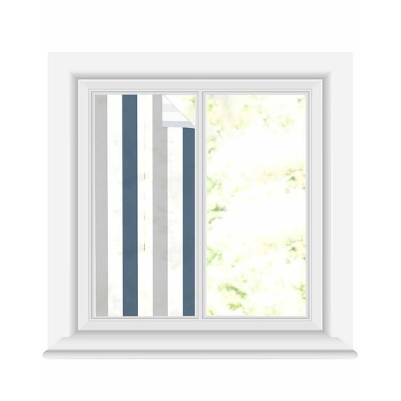 Window Privacy Film Blue Gray Striped Stained Glass Window Film Decorative Sun Block Window Cover Farmhouse Stripe Art Window Clings Static Adhesive Sticker for Bathroom 19.6"x39.3"
