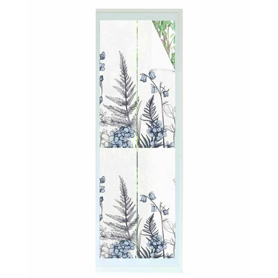 Window Privacy Film Blue Grey Floral Leaves Stained Glass Window Film Decorative Sun Block Window Cover Watercolor Flowers Window Clings Static Adhesive Sticker for Bathroom 23.6"x78.7"