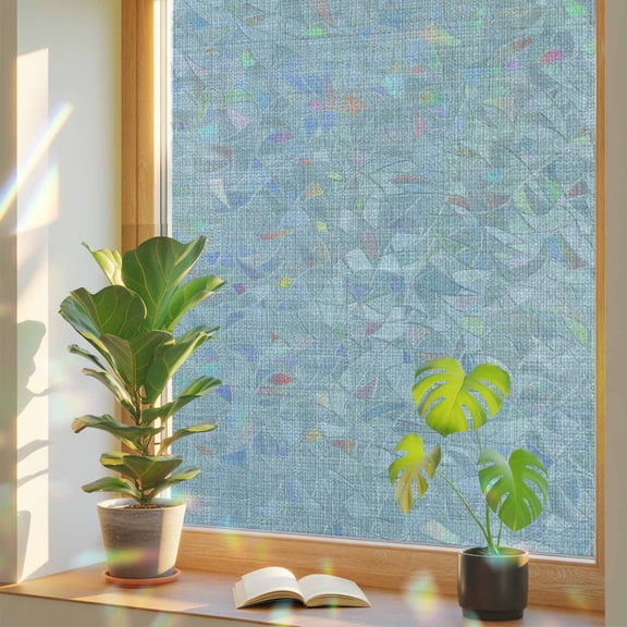 Window Privacy Film Blue Linen Stained Glass Window Film Farmhouse Pure Color Rainbow Static Window Clings for Glass Windows Home Bathroom Living Room Office Glass Door Sticker 17.7"39.3"