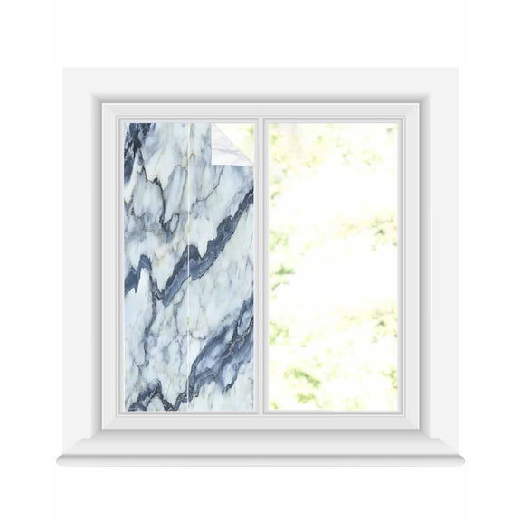 Window Privacy Film Blue Marble Stained Glass Window Film Decorative Sun Block Window Cover Modern Abstract Ink Painted Aesthetics Window Clings Static Adhesive Sticker for Bathroom 19.6"x39.3"