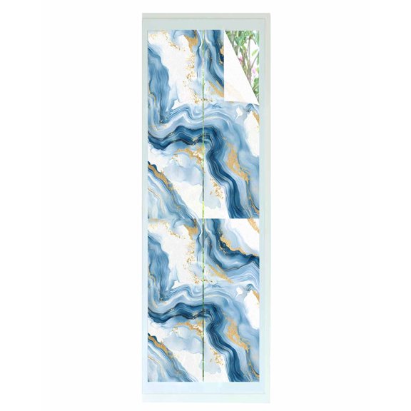Window Privacy Film Blue Ombre Marble Stained Glass Window Film Decorative Sun Block Window Cover Modern Marble Abstract Aesthetic Art Window Clings Static Adhesive Sticker for Bathroom 29.5"x118"