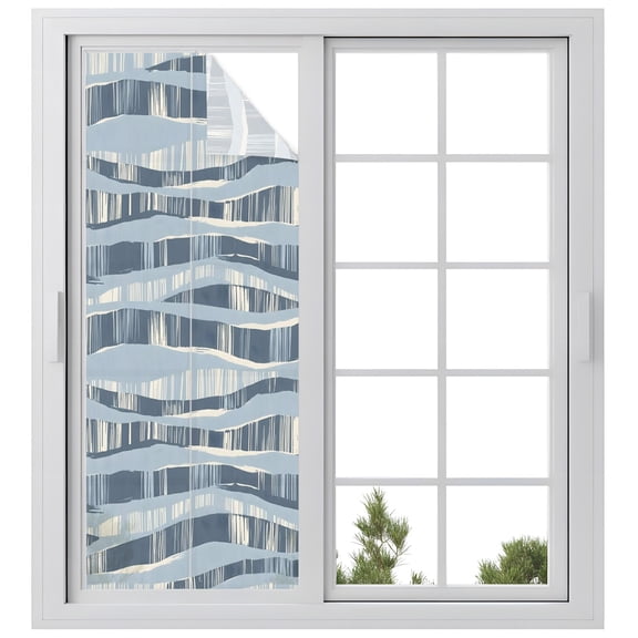 Window Privacy Film Blue Ombre Stained Glass Window Film Decorative Sun Block Window Cover Farmhouse Abstract Gradient Aesthetics Window Clings Static Adhesive Sticker for Bathroom 23.6"x59"