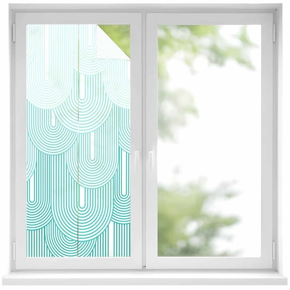 Window Privacy Film Blue Ombre Stained Glass Window Film Decorative Sun Block Window Cover Farmhouse Stripes Modern Abstract Art Window Clings Static Adhesive Sticker for Bathroom 17.7"x39.3"