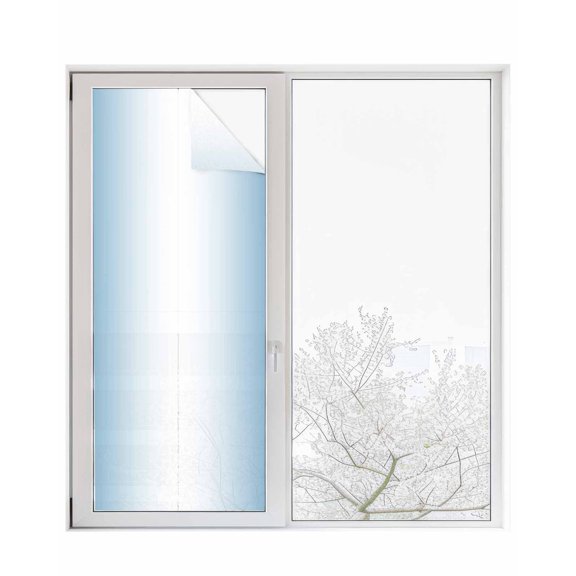 Window Privacy Film, Blue Ombre UV Sun Blocking Window Tint Film Heat Control One Way Blackout Window Film, Blue White Gradient Abstract Modern Minimalism Art Non Adhesive Static Cling 23.6x59 In