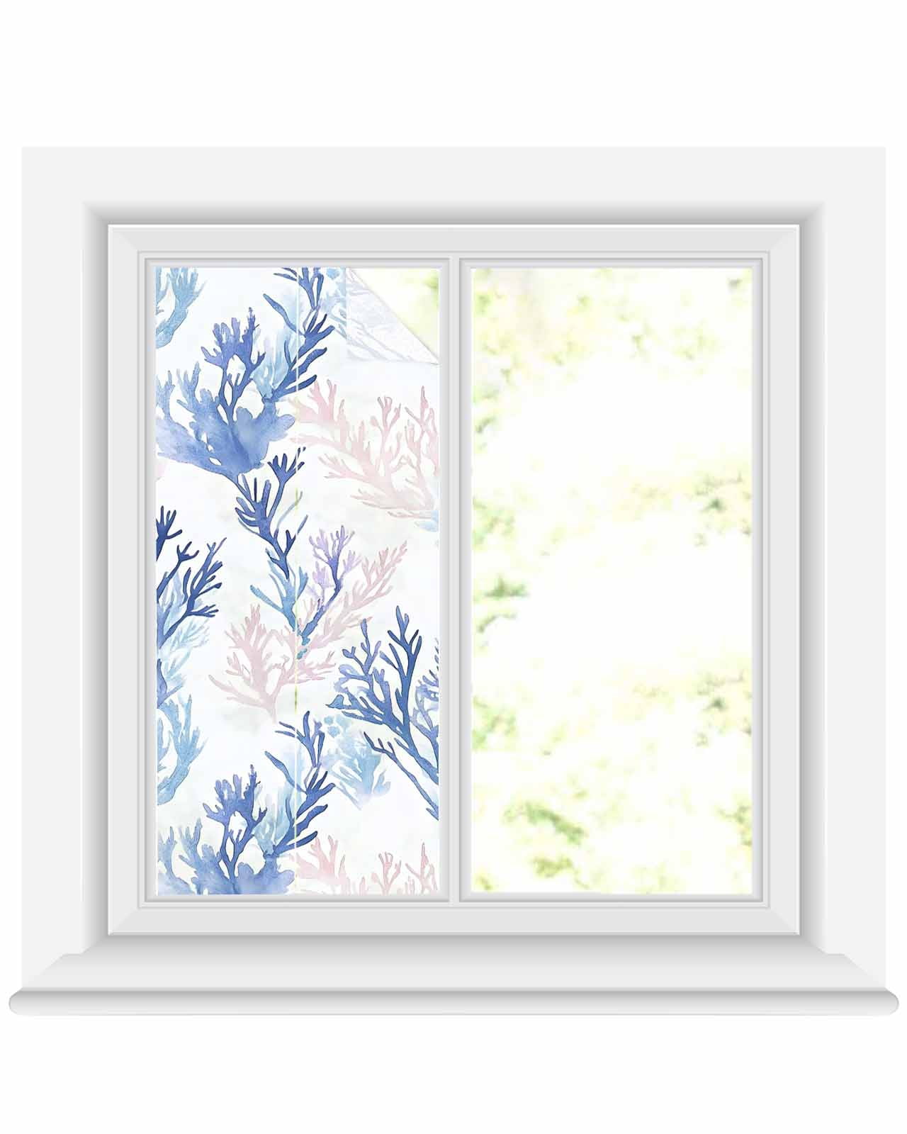 Window Privacy Film Blue Pink Coral Stained Glass Window Film ...