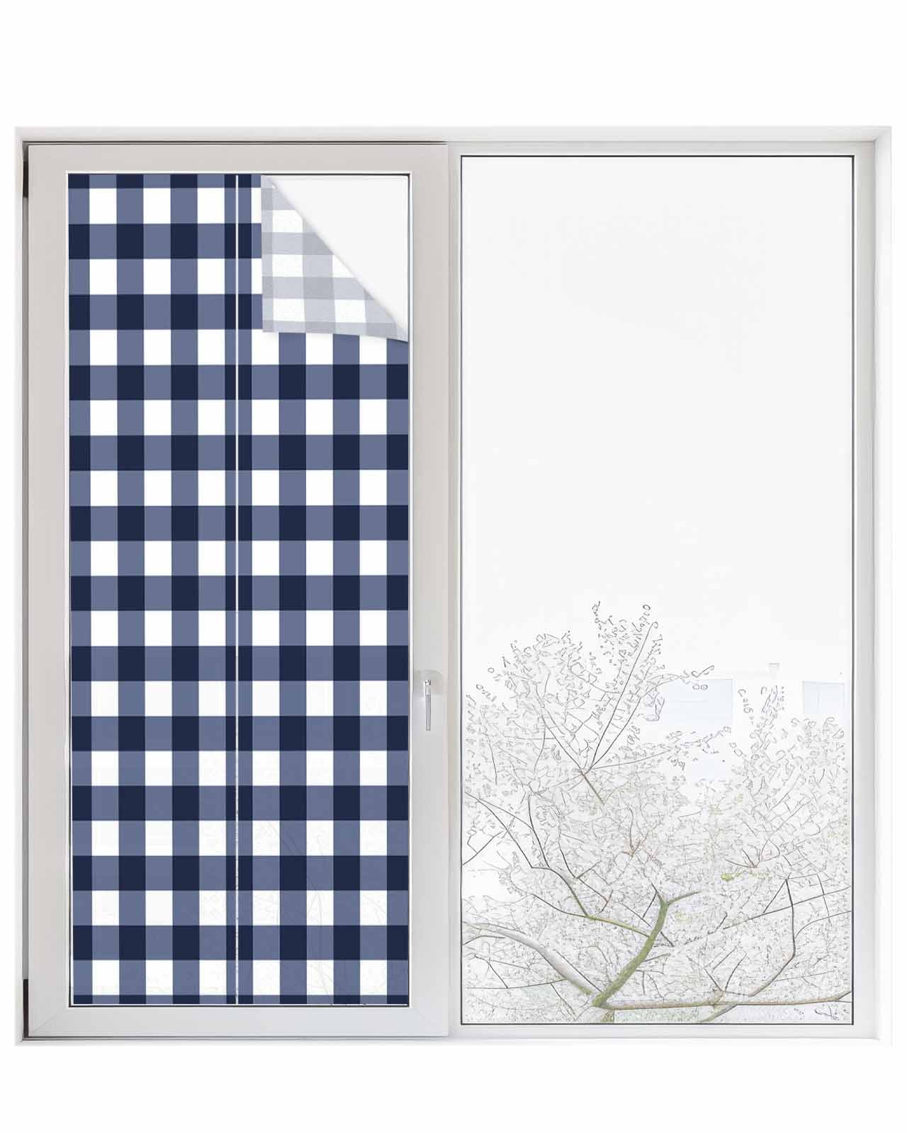 Window Privacy Film Blue Plaid Stained Glass Window Film Decorative Sun ...
