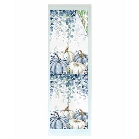 Window Privacy Film Blue Pumpkin Fall Stained Glass Window Film Decorative Sun Block Window Cover Thanksgiving Eucalyptus Leaves Weeping Window Clings Static Adhesive Sticker for Bathroom 17.7"x78.7"