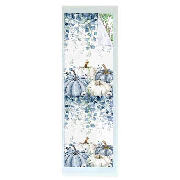 Window Privacy Film Blue Pumpkin Fall Stained Glass Window Film Decorative Sun Block Window Cover Thanksgiving Eucalyptus Leaves Weeping Window Clings Static Adhesive Sticker for Bathroom 17.7"x78.7"