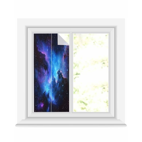 Window Privacy Film Blue Purple Sky Stained Glass Window Film Decorative Sun Block Window Cover Modern Abstract Night Stars Window Clings Static Adhesive Sticker for Bathroom 17.7"x39.3"