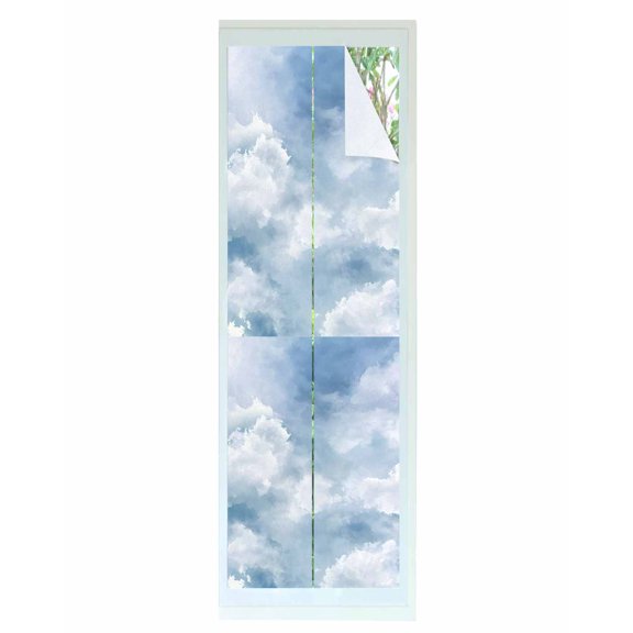 Window Privacy Film Blue Sky Stained Glass Window Film Decorative Sun Block Window Cover Cloud Gradient Natural Landscape Scenery Window Clings Static Adhesive Sticker for Bathroom 23.6"x78.7"
