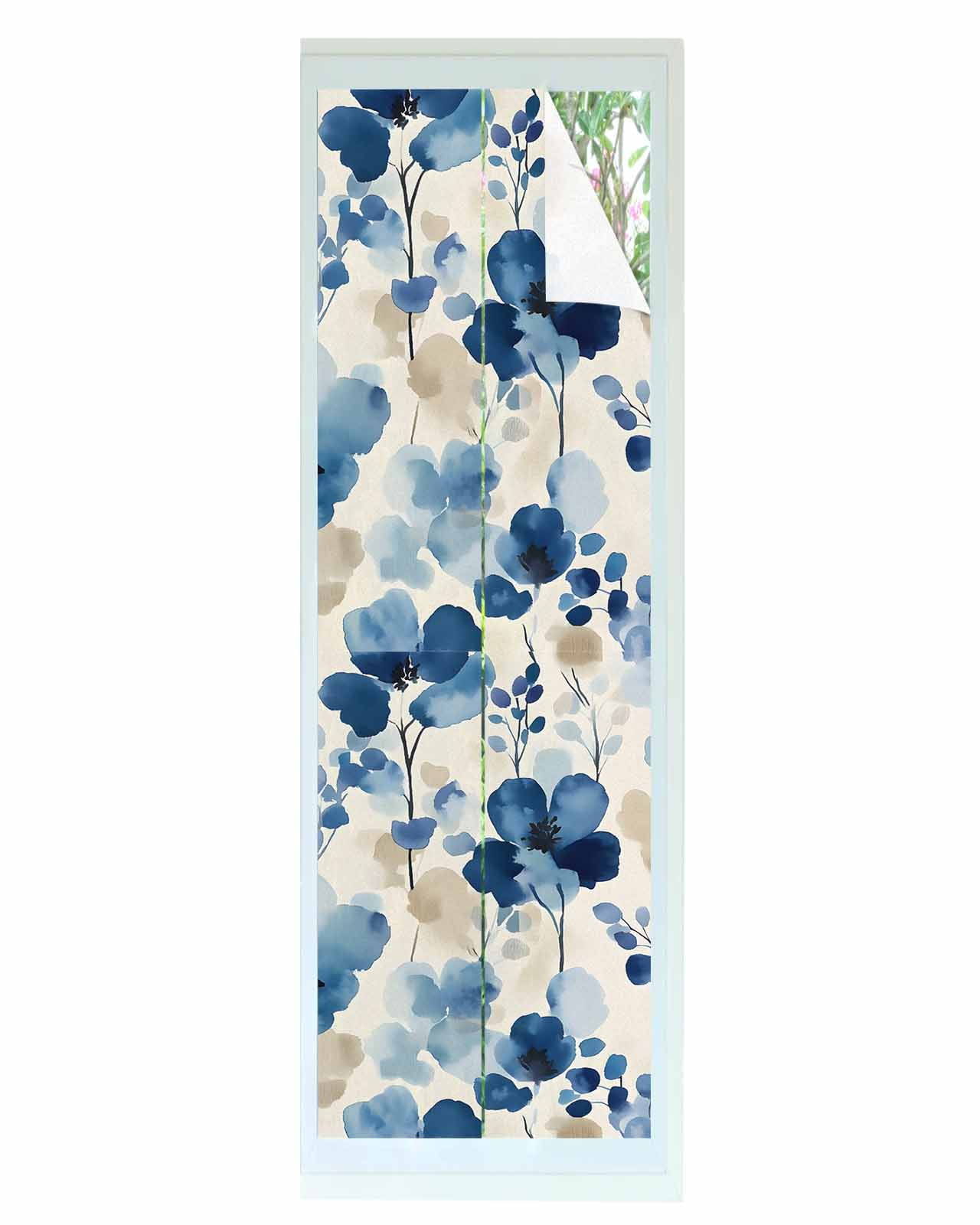 Window Privacy Film Blue Spring Floral Stained Glass Window Film ...