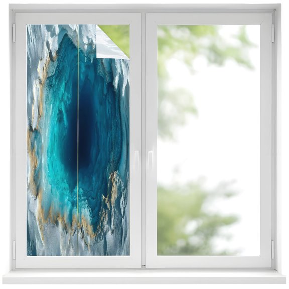 Window Privacy Film Blue Stained Glass Window Film Decorative Sun Block Window Cover Underwater Coastal Rippling Gradient Window Clings Static Adhesive Sticker for Bathroom 17.7"x39.3"