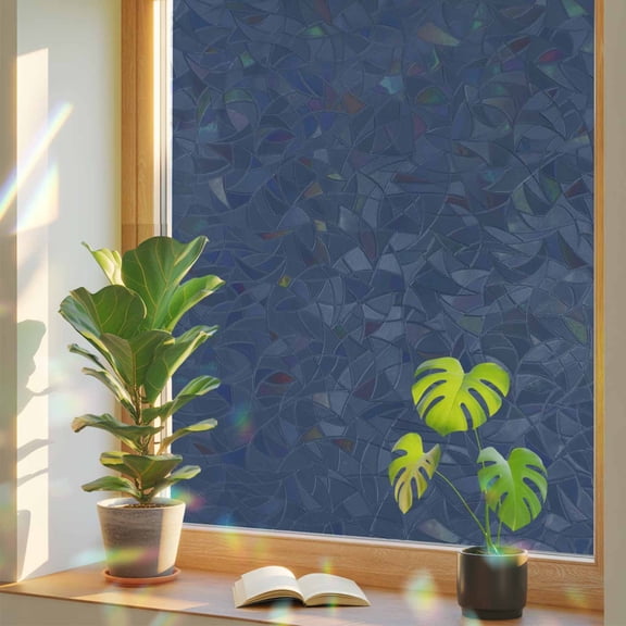 Window Privacy Film Blue Stained Glass Window Film Pure Solid Color Rainbow Static Window Clings for Glass Windows Home Bathroom Living Room Office Glass Door Sticker 17.7"39.3"