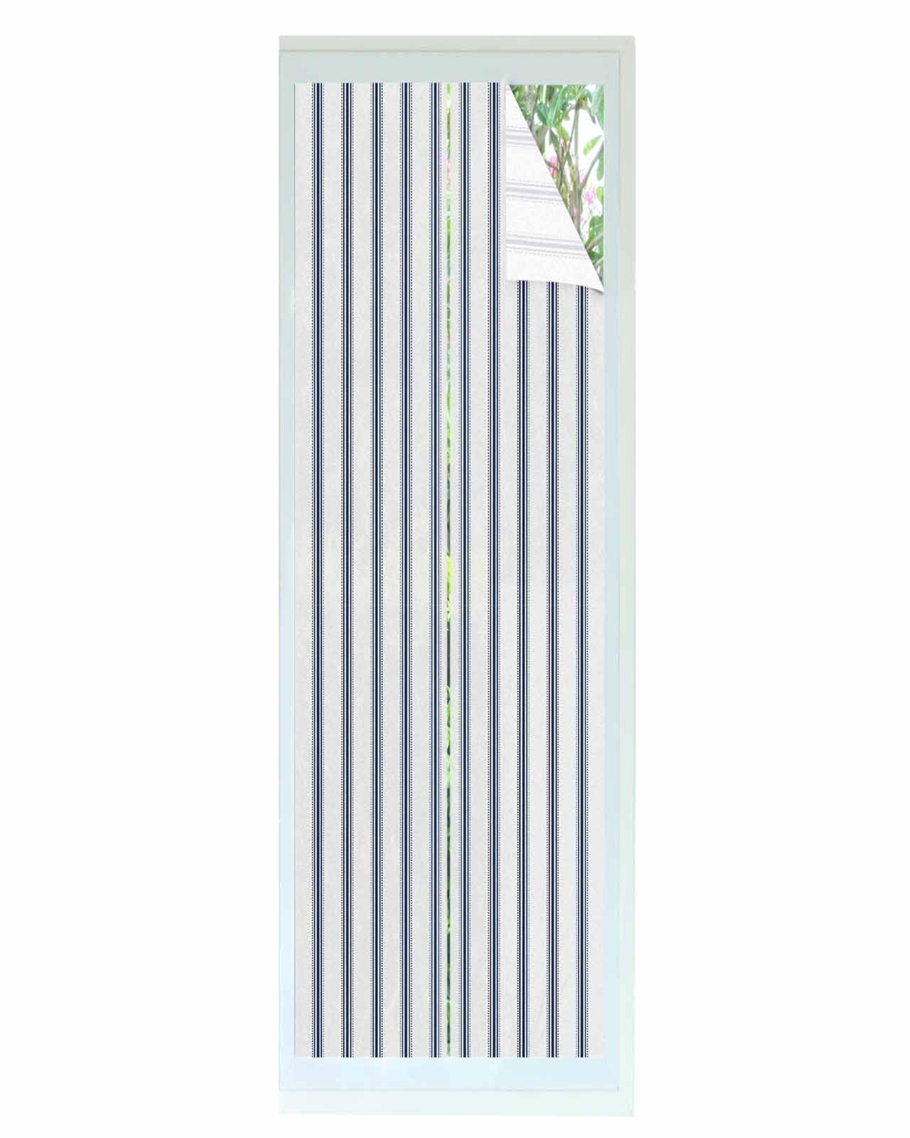 Window Privacy Film,Blue Stripes UV Sun Blocking Window Tint Film Heat Control One Way Blackout Window Film,Geometric Vertical Linens Modern Minimalism Non Adhesive Static Cling Sticker 23.6x78.7 In