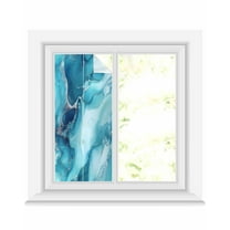 Window Privacy Film Marble Blue Teal Stained Glass Window Film Decorative Sun Block Window Cover Modern Aesthetics Ink Painted Window Clings Static Adhesive Sticker for Bathroom 17.7"x39.3"