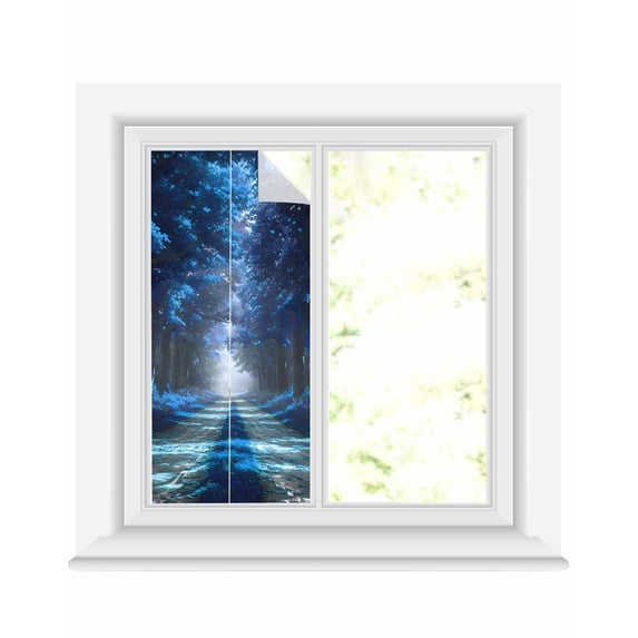 Window Privacy Film Blue Trees Stained Glass Window Film Decorative Sun Block Window Cover Forest Art Decor Spring Summer Nature Leaf Window Clings Static Adhesive Sticker for Bathroom 17.7"x39.3"