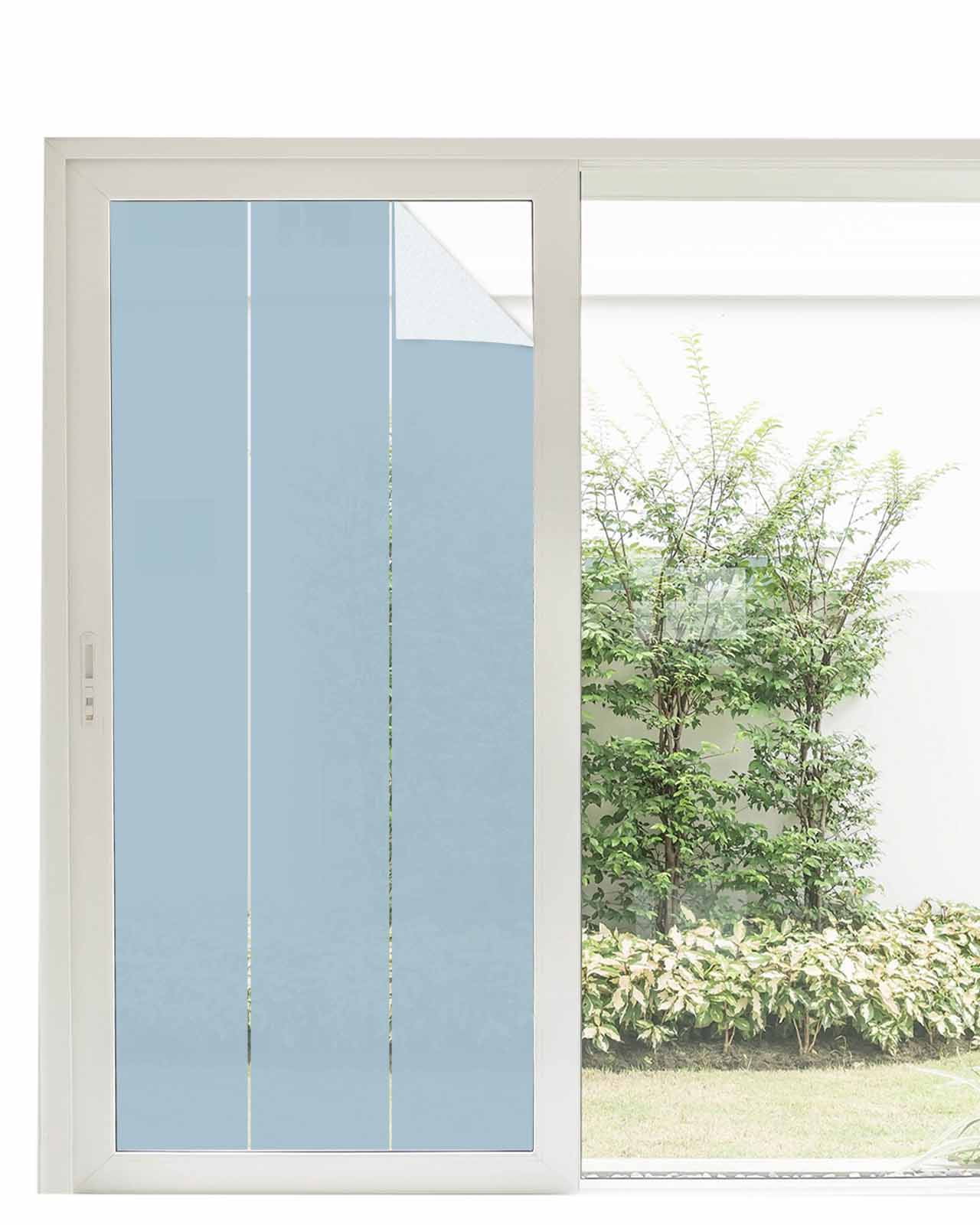 Window Privacy Film, Blue UV Sun Blocking Window Tint Film Heat Control One Way Blackout Window Film, Pure Sky Blue Solid Color Simple Minimalism Art Non Adhesive Static Cling Sticker 35.4x78.7 In