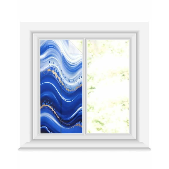 Window Privacy Film Blue Waves Abstract Stained Glass Window Film Decorative Sun Block Window Cover Ocean Fluid Gradient Luxury Window Clings Static Adhesive Sticker for Bathroom 19.6"x39.3"