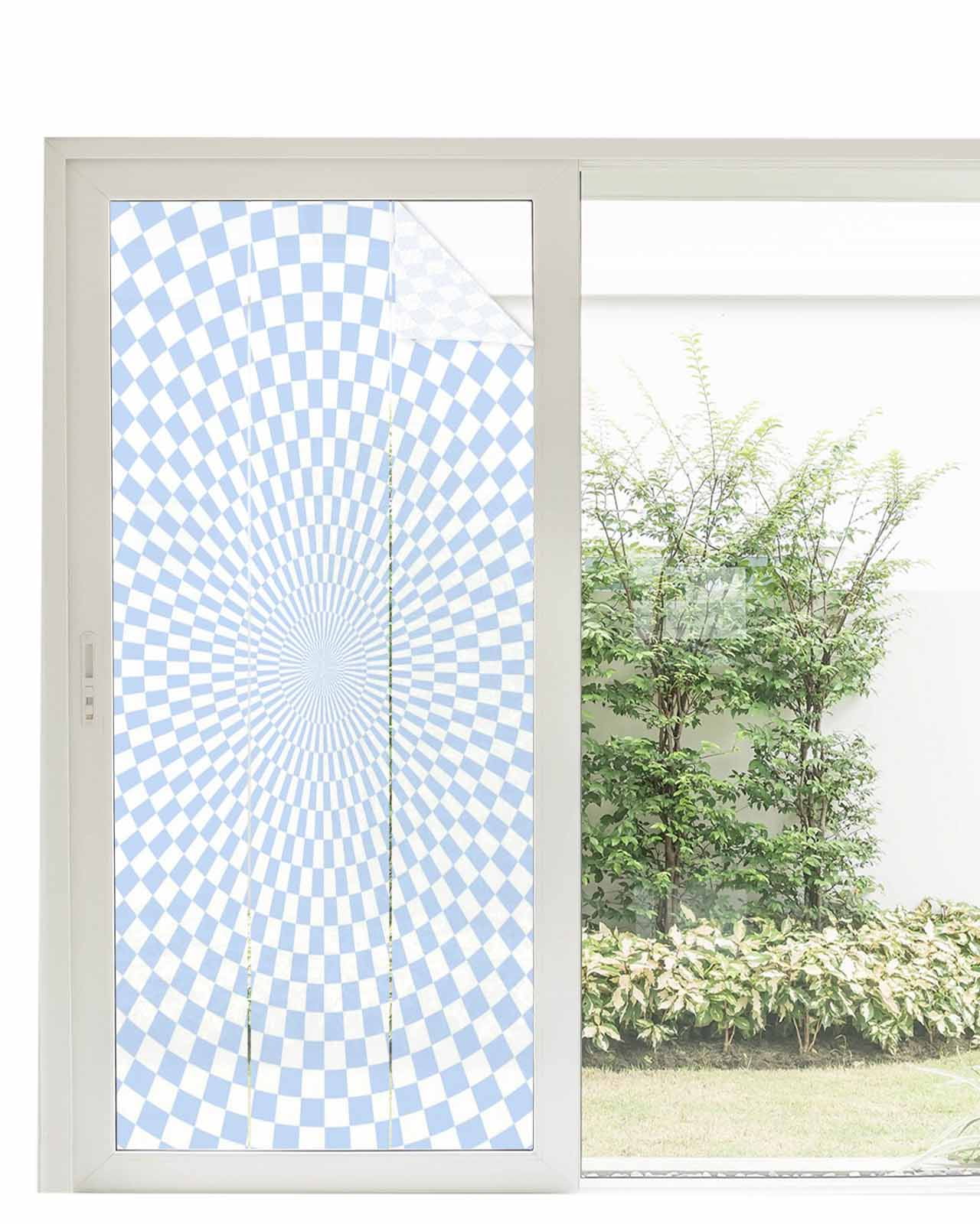 Window Privacy Film Blue White Plaid Stained Glass Window Film ...