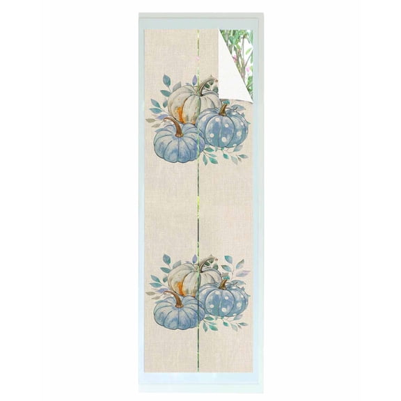 Window Privacy Film, Blue White Pumpkins UV Sun Blocking Window Tint Film Heat Control One Way Blackout Window Film, Fall Thanksgiving Watercolor Eucalyptus Non Adhesive Static Cling 17.7x78.7 In