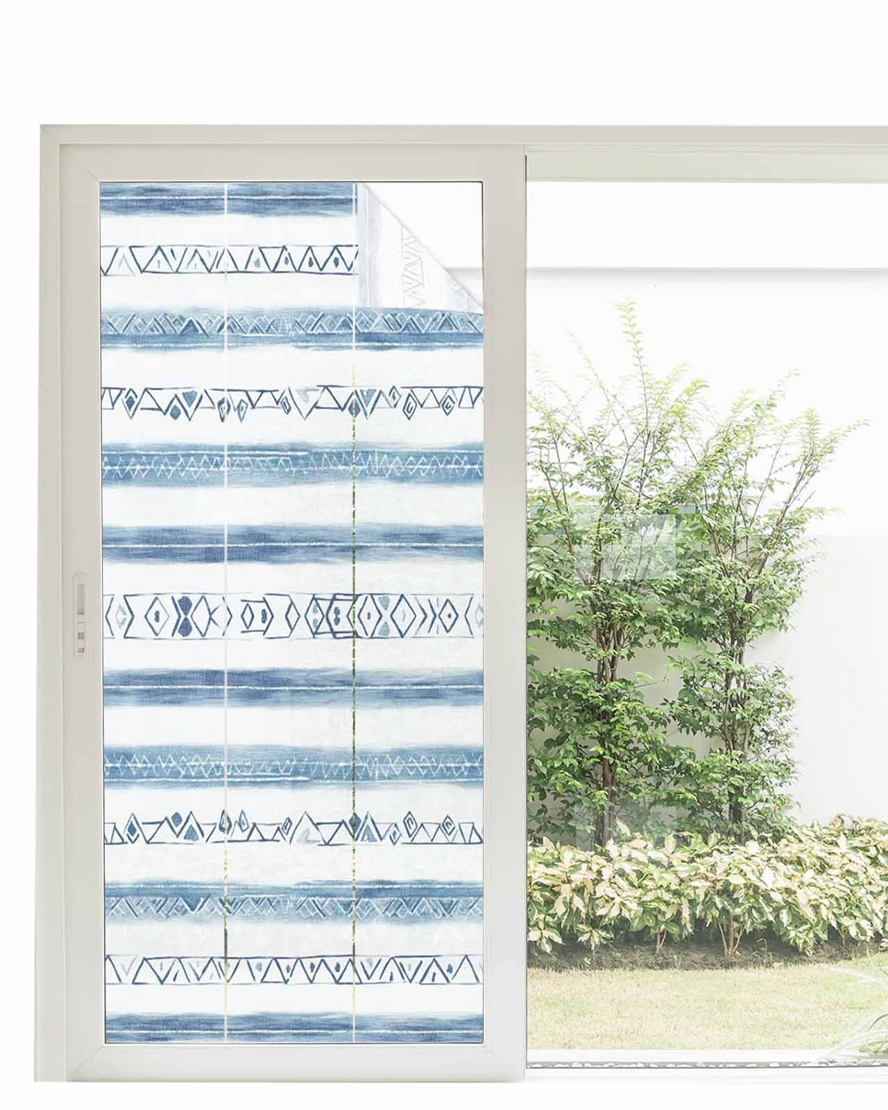 Window Privacy Film Blue White Stripe Stained Glass Window Film ...