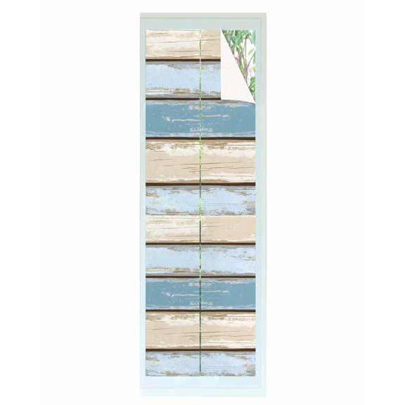 Window Privacy Film Blue Wood Grain Stained Glass Window Film Decorative Sun Block Window Cover Vintage Country Watercolor Striped Window Clings Static Adhesive Sticker for Bathroom 17.7"x78.7"