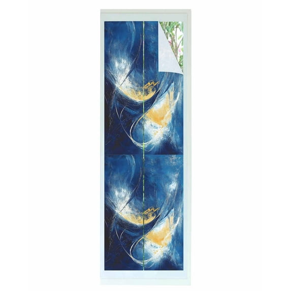 Window Privacy Film Blue Yellow Abstract Stained Glass Window Film Decorative Sun Block Window Cover Modern Oil Painting Art Window Clings Static Adhesive Sticker for Bathroom 23.6"x78.7"