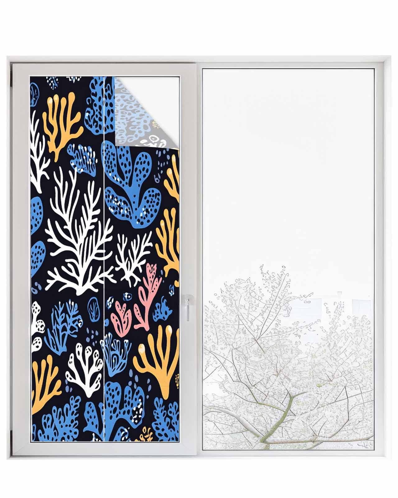 Window Privacy Film Blue Yellow White Coral Stained Glass Window Film ...