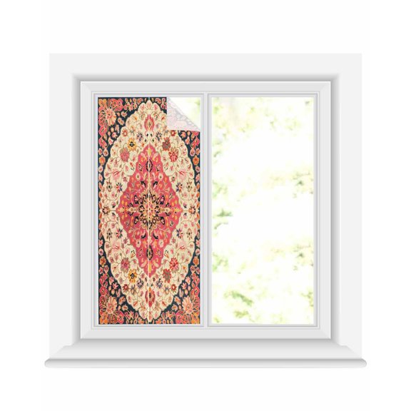 Window Privacy Film Boho Aztec Stained Glass Window Film Decorative Sun Block Window Cover Southwest Ethnic Traditional Floral Motifs Window Clings Static Adhesive Sticker for Bathroom 19.6"x39.3"
