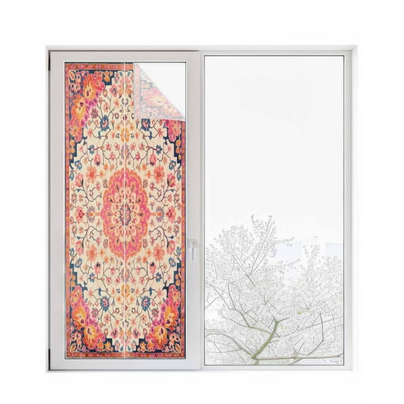 Window Privacy Film Boho Ethnic Stained Glass Window Film Decorative Sun Block Window Cover Southwest Aztec Tribal Geometric Aesthetic Window Clings Static Adhesive Sticker for Bathroom 29.5"x78.7"