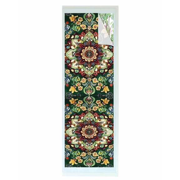 Window Privacy Film Boho Flower Stained Glass Window Film Decorative Sun Block Window Cover Bohemian Gorgeous Patterns Ethnic Bohemian Window Clings Static Adhesive Sticker for Bathroom 29.5"x118"