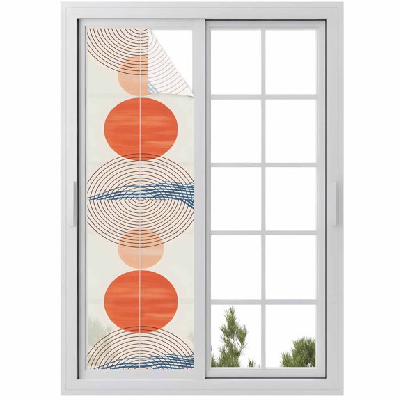 Window Privacy Film Boho Geometric Stained Glass Window Film Decorative Sun Block Window Cover Modern Abstract Art Striped Circle Window Clings Static Adhesive Sticker for Bathroom 29.5"x118"