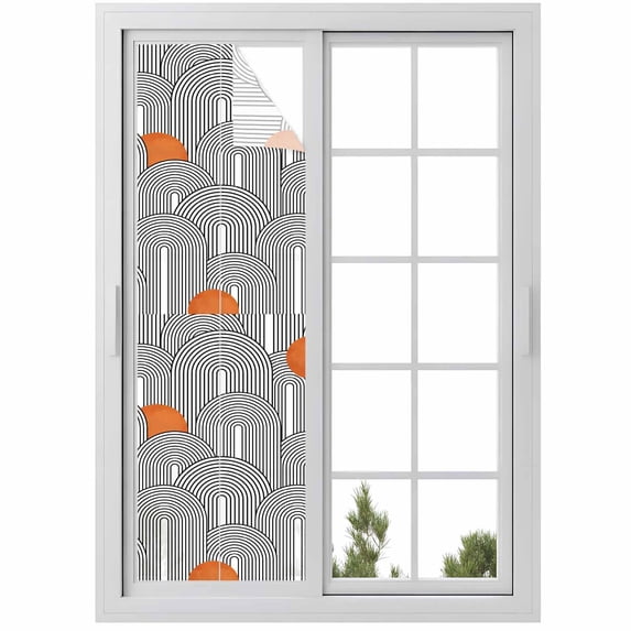 Window Privacy Film Boho Geometric Stained Glass Window Film Decorative Sun Block Window Cover Modern Abstract Chic Bohemian Stripes Window Clings Static Adhesive Sticker for Bathroom 17.7"x78.7"