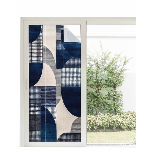 Window Privacy Film Boho Navy Blue Stained Glass Window Film Decorative Sun Block Window Cover Modern Geometric Abstract Art Window Clings Static Adhesive Sticker for Bathroom 35.4"x78.7"