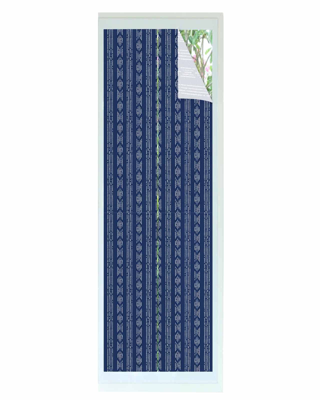 Window Privacy Film,Boho Navy Blue Stripes UV Sun Blocking Window Tint Film Heat Control One Way Blackout Window Film,Modern Bohemian Art Texture Non Adhesive Static Cling Window Sticker 29.5x118 In