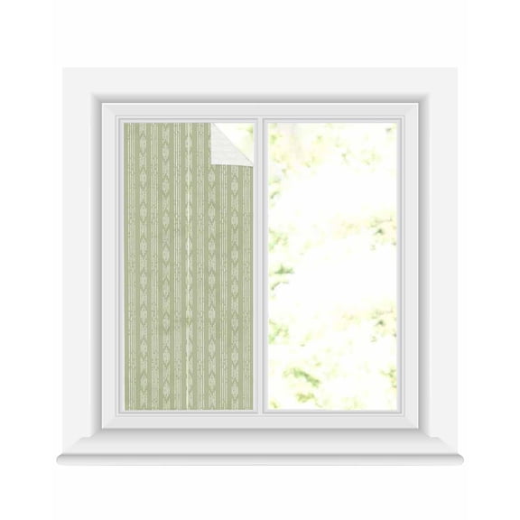 Window Privacy Film, Boho Sage Green Stripes UV Sun Blocking Window Tint Film Heat Control One Way Blackout Window Film, Modern Bohemian Art Texture Non Adhesive Static Cling Sticker 19.6x39.3 In