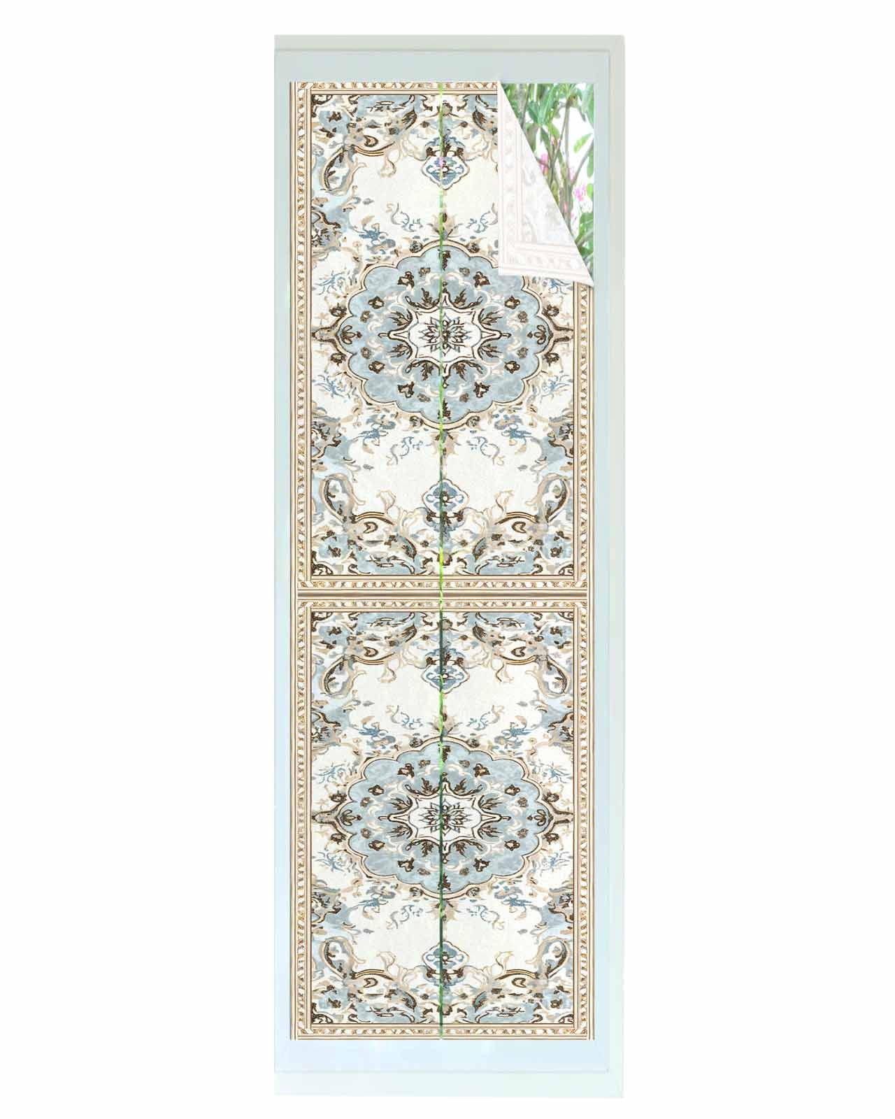 Window Privacy Film Boho Stained Glass Window Film Decorative Sun Block Window Cover Ethnic Aztec Southwest Neutral Aesthetic Motifs Window Clings Static Adhesive Sticker for Bathroom 29.5"x118"